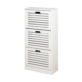 Wooden Shoe Cabinet for Entryway, White Shoe Storage Cabinet with 3 Flip Doors 20.94x9.45x43.11 inch