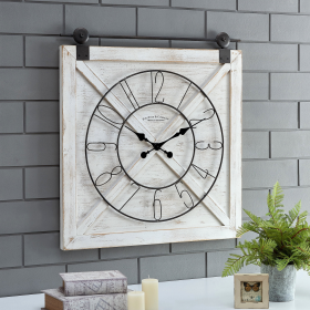 FirsTime & Co. White Farmstead Barn Door Wall Clock, Farmhouse, Analog, 27 x 2 x 29 in