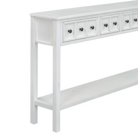 TREXM Rustic Entryway Console Table, 60" Long Sofa Table with two Different Size Drawers and Bottom Shelf for Storage (Antique White)