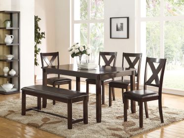 Dining Room Furniture Casual Modern 6pc Set Dining Table 4x Side Chairs and A Bench Rubberwood and Birch veneers Espresso Finish