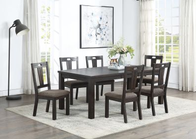 Transitional Style 7pc Dining Room Set Dining Table w Leaf and 6x Side Chairs Dark Grey Finish Cushion Seats Kitchen Dining Furniture