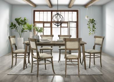 Bistro Vintage Walnut 7 Piece 72" Dining Table Set with Off White Fabric Dining Chairs