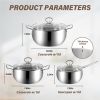 Sleek Stainless Steel 6-Piece Cookware Set: Mirror Polished Interior and Exterior, 0.5mm Thickness, G-Type Glass Lids, Induction Ready with Aluminum a