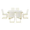 TREXM 7-Piece Modern Dining Table Set, Rectangular Marble Sticker Table and 6 PU Leather Chairs with Golden Steel Pipe Legs for Dining Room and Kitche