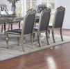 Traditional Silver / Grey Finish 9pc Dining Set Table w 2x Arm Chairs 6x Side Chairs Rubber wood Intricate Design Tufted back Cushion Seat Dining Room