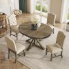 TREXM Functional Furniture Retro Style Dining Table Set with Extendable Table and 4 Upholstered Chairs for Dining Room and Living Room(Natural Wood Wa