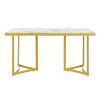 TREXM 7-Piece Modern Dining Table Set, Rectangular Marble Sticker Table and 6 PU Leather Chairs with Golden Steel Pipe Legs for Dining Room and Kitche