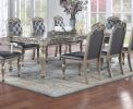 Traditional Silver / Grey Finish 9pc Dining Set Table w 2x Arm Chairs 6x Side Chairs Rubber wood Intricate Design Tufted back Cushion Seat Dining Room