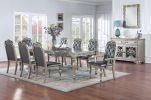 Traditional Silver / Grey Finish 9pc Dining Set Table w 2x Arm Chairs 6x Side Chairs Rubber wood Intricate Design Tufted back Cushion Seat Dining Room