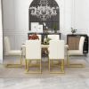 TREXM 7-Piece Modern Dining Table Set, Rectangular Marble Sticker Table and 6 PU Leather Chairs with Golden Steel Pipe Legs for Dining Room and Kitche