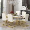 TREXM 7-Piece Modern Dining Table Set, Rectangular Marble Sticker Table and 6 PU Leather Chairs with Golden Steel Pipe Legs for Dining Room and Kitche