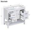 36" White Modern Bathroom Vanity with USB,Two Shallow Drawers, One Deep Drawer,One door,Single Resin Sink,Small Bathroom Organization Cabinet