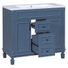 36'' Bathroom Vanity with Top Sink, Royal Blue Mirror Cabinet, Modern Bathroom Storage Cabinet with 2 Soft Closing Doors and 2 Drawers, Single Sink Ba