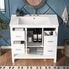 36" White Modern Bathroom Vanity with USB,Two Shallow Drawers, One Deep Drawer,One door,Single Resin Sink,Small Bathroom Organization Cabinet