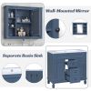 36'' Bathroom Vanity with Top Sink, Royal Blue Mirror Cabinet, Modern Bathroom Storage Cabinet with 2 Soft Closing Doors and 2 Drawers, Single Sink Ba