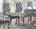 Traditional Silver / Grey Finish 9pc Dining Set Table w 2x Arm Chairs 6x Side Chairs Rubber wood Intricate Design Tufted back Cushion Seat Dining Room