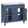 36'' Bathroom Vanity with Top Sink, Royal Blue Mirror Cabinet, Modern Bathroom Storage Cabinet with 2 Soft Closing Doors and 2 Drawers, Single Sink Ba