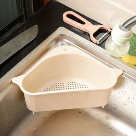 Kitchen Sink Triangle Drain Basket Suction Cup Type Vegetable Sink Filter Water Shelf (Color: Beige)