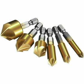 6Pcs HSS Woodworking Pilot Screw Holes Countersink Drill Bit Set 1 4 Hex Shank (Color: Gold)