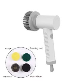 Fully Automatic Charging Bathroom Toilet Smart Wireless Three-in-one Bathroom Ceramic Tile Brush Waterproof Electric Cleaning Brush (Option: White And 4 Bruch Head Suit)