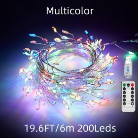 1pc; Fairy Lights Led Firecracker Lights 8 Twinkling Modes USB Remote With Timer Waterproof Cluster Starry String Lights (Color: Multicolor, size: 19.6FT/6m 200LEDs)