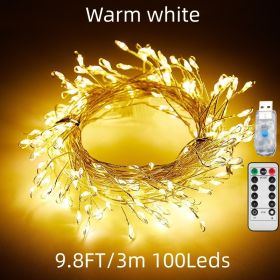 1pc; Fairy Lights Led Firecracker Lights 8 Twinkling Modes USB Remote With Timer Waterproof Cluster Starry String Lights (Color: Warm White, size: 9.8FT/3m 100LEDs)