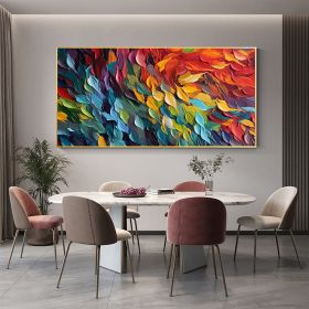 Handmade Oil Painting Original Colorful Feathers Oil Painting On Canvas Large Wall Art Abstract Colorful Painting Custom Painting Living room Home Wal (Style: 01, size: 70x140cm)