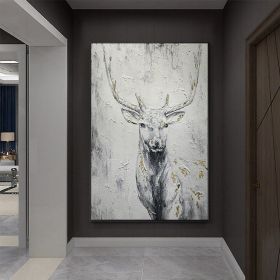 Hand Painted Oil Painting Hand Painted Rich Deer Oil Painting On Canvas Animal Pattern Decorative Painting Classical Porch Mural Handmade Art Living R (Style: 01, size: 150X220cm)