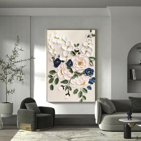 Hand Painted Oil Paintings Large Original Oil Painting White Flower Decor Abstract Wall Art Hand Paint Palette Knife Painting Heavy Textured Painting (Style: 01, size: 60X90cm)