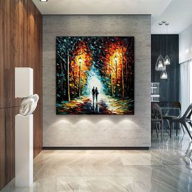 Hand Painted Oil Painting Original Romantic Cityscape Oil Painting On Canvas Large Wall Art Abstract Colorful Forest Painting Custom Tree Painting Bed (Style: 01, size: 150x150cm)