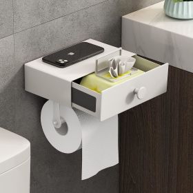 Toilet Paper Holder with Shelf Black Wipes Dispenser for Bathroom Stainless Steel Toilet Paper Holder with Storage Drawer Adhesive Wall Mount Small Ba (Color: Matte White)