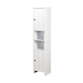 Bathroom Floor Storage Cabinet with 2 Doors Living Room Wooden Cabinet with 6 Shelves 15.75 x 11.81 x 66.93 inch (Color: White)