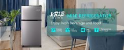 KRIB BLING 3.5Cu.Ft Compact Refrigerator Mini Fridge with Freezer, Small Refrigerator with 2 Door, 7 Level Thermostat Removable Shelves for Kitchen, D