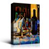 Framed Canvas Wall Art Decor Abstract Style Painting,Wine Bottle with Glasses on Bar Painting Decoration For Bar, Restrant, Kitchen, Dining Room, Offi