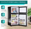 KRIB BLING 3.5Cu.Ft Compact Refrigerator Mini Fridge with Freezer, Small Refrigerator with 2 Door, 7 Level Thermostat Removable Shelves for Kitchen, D